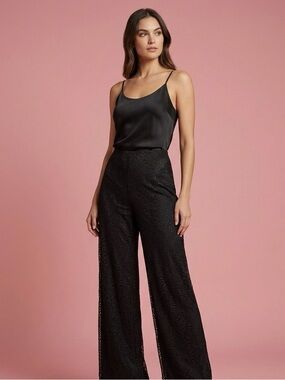 Sara Mique Black Lace Wide-Leg Evening Trousers | Elegant Occasion Wear